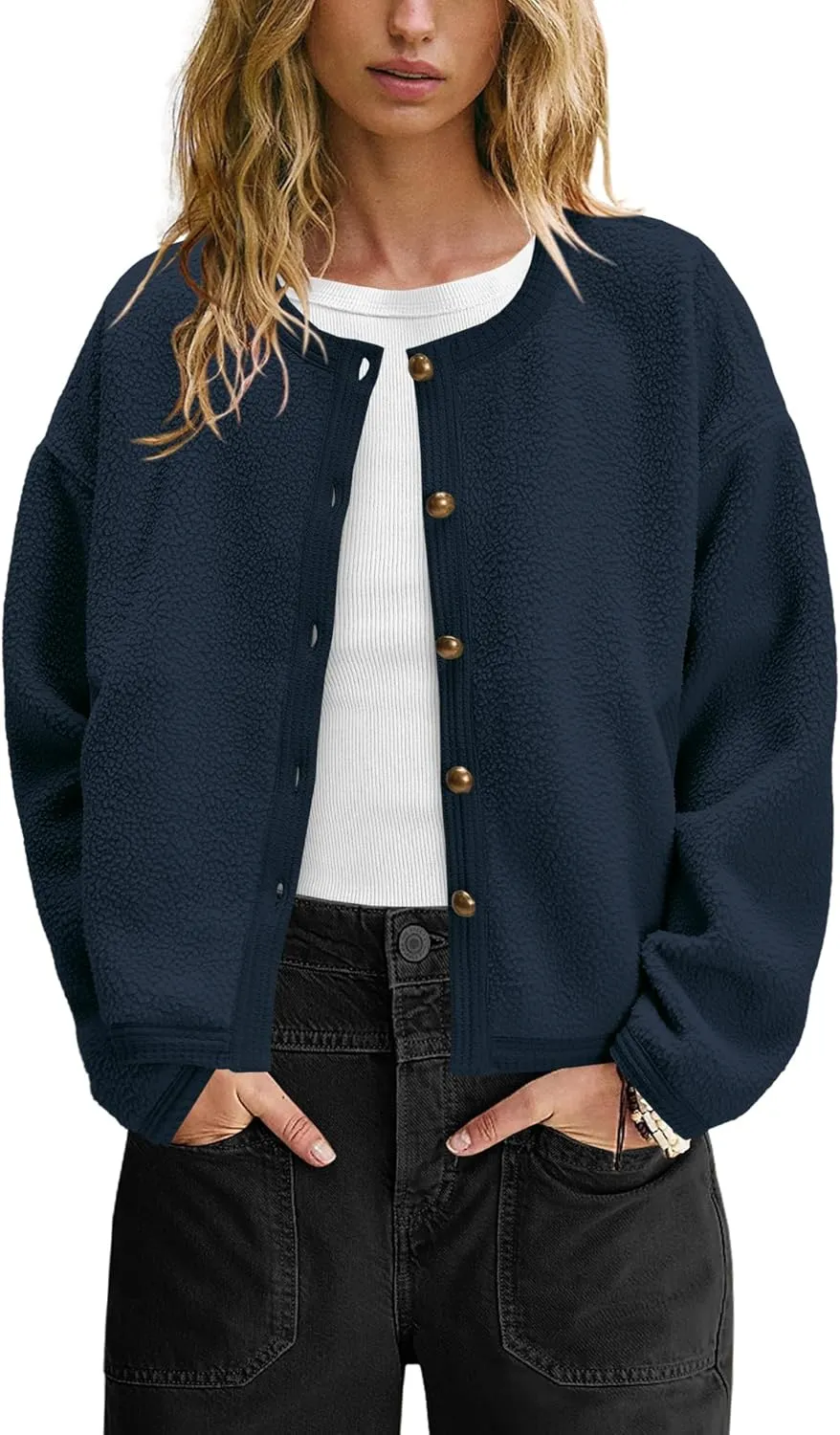 Yanekop Womens Sherpa Jacket Button Down Fleece Winter Coat Fuzzy Jackets Chunky Cardigan Sweaters Open Knit Sweater