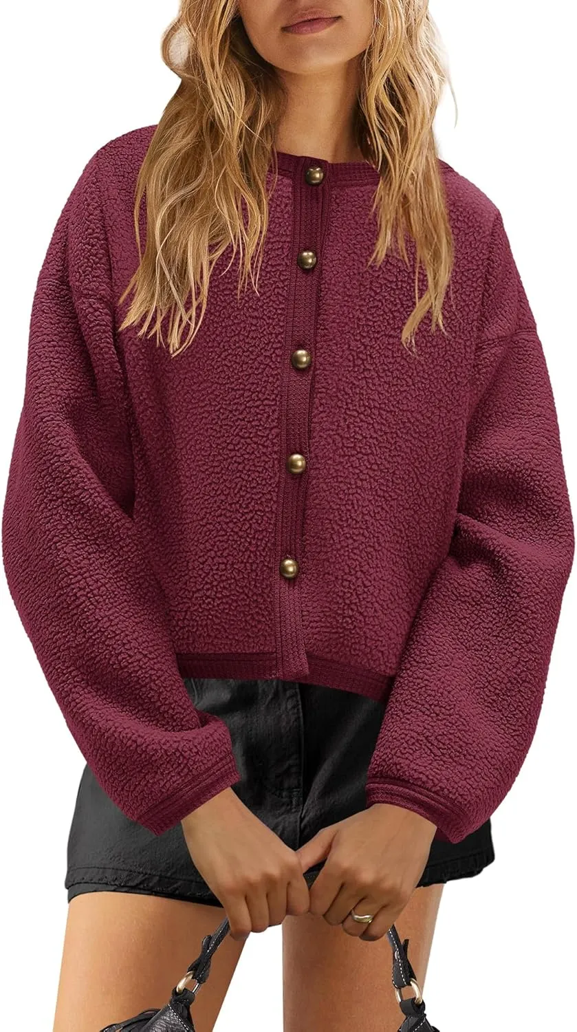 Yanekop Womens Sherpa Jacket Button Down Fleece Winter Coat Fuzzy Jackets Chunky Cardigan Sweaters Open Knit Sweater