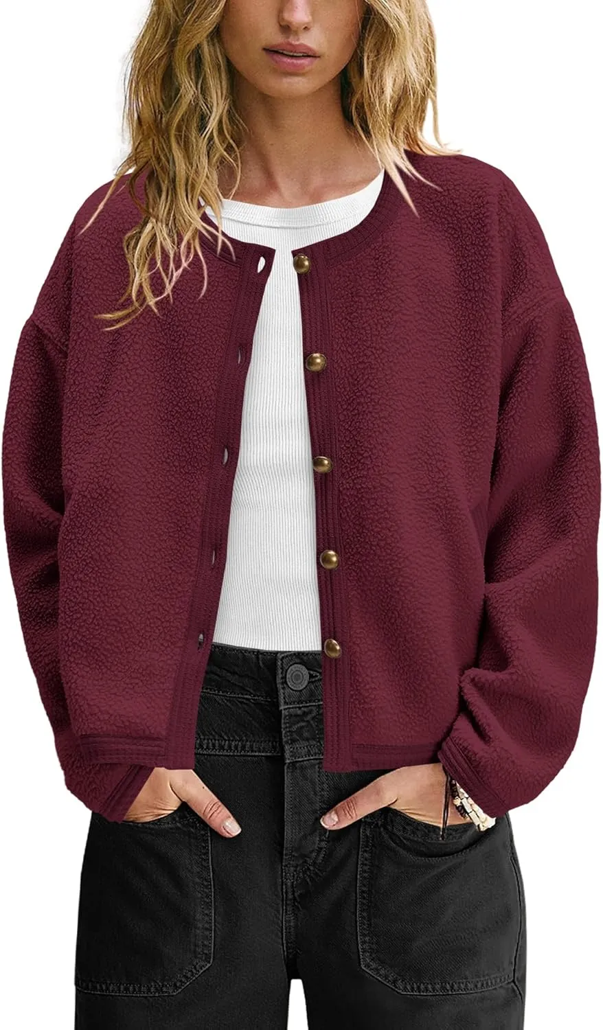 Yanekop Womens Sherpa Jacket Button Down Fleece Winter Coat Fuzzy Jackets Chunky Cardigan Sweaters Open Knit Sweater