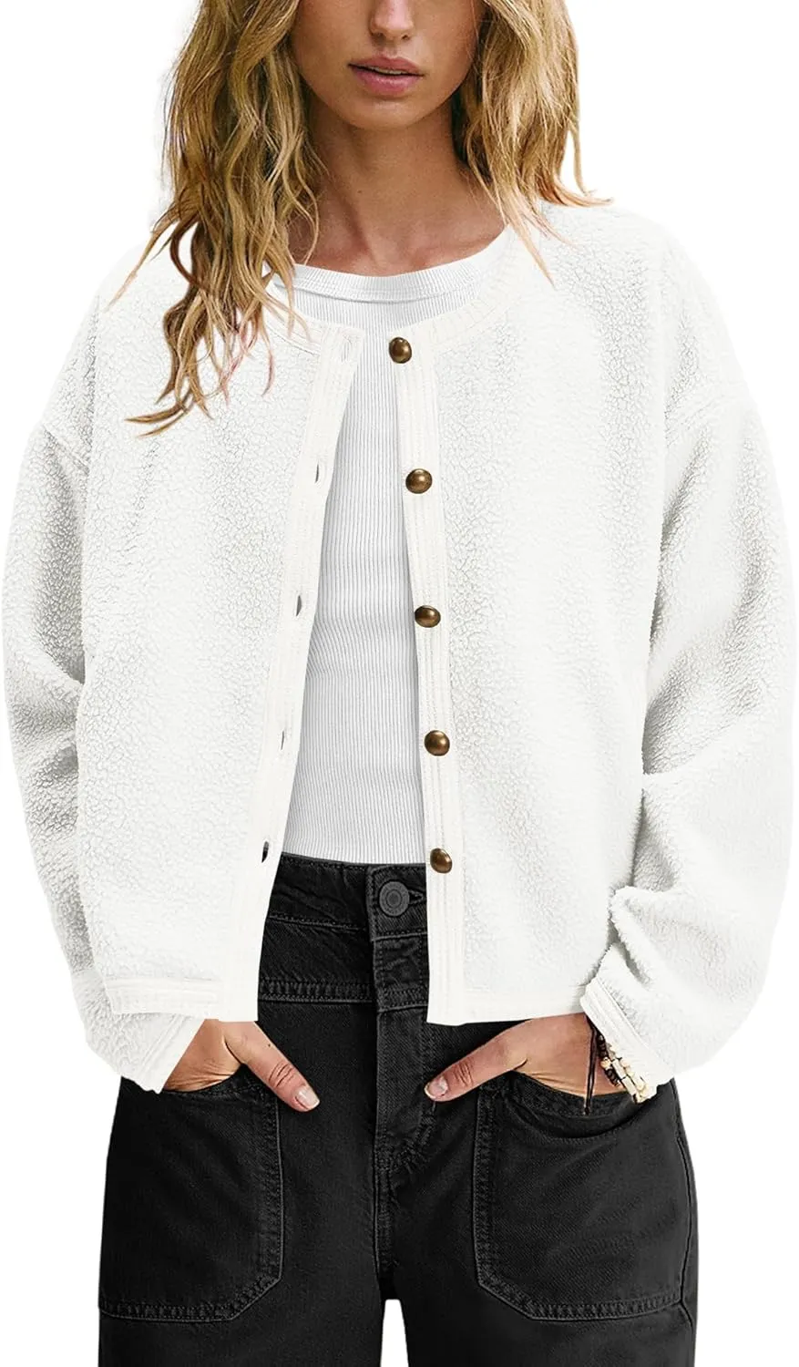 Yanekop Womens Sherpa Jacket Button Down Fleece Winter Coat Fuzzy Jackets Chunky Cardigan Sweaters Open Knit Sweater