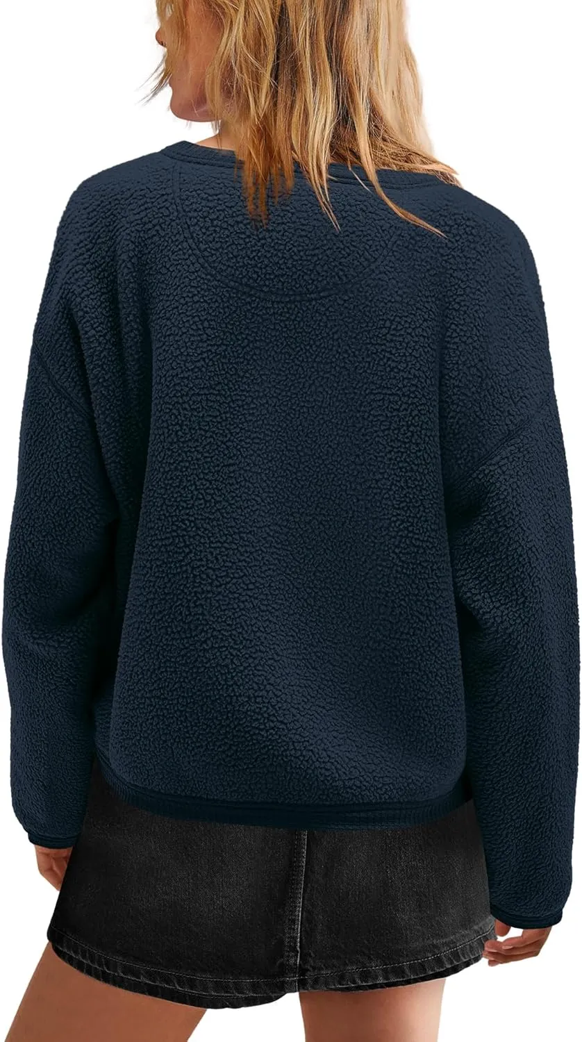 Yanekop Womens Sherpa Jacket Button Down Fleece Winter Coat Fuzzy Jackets Chunky Cardigan Sweaters Open Knit Sweater