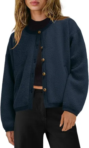 Yanekop Womens Sherpa Jacket Button Down Fleece Winter Coat Fuzzy Jackets Chunky Cardigan Sweaters Open Knit Sweater