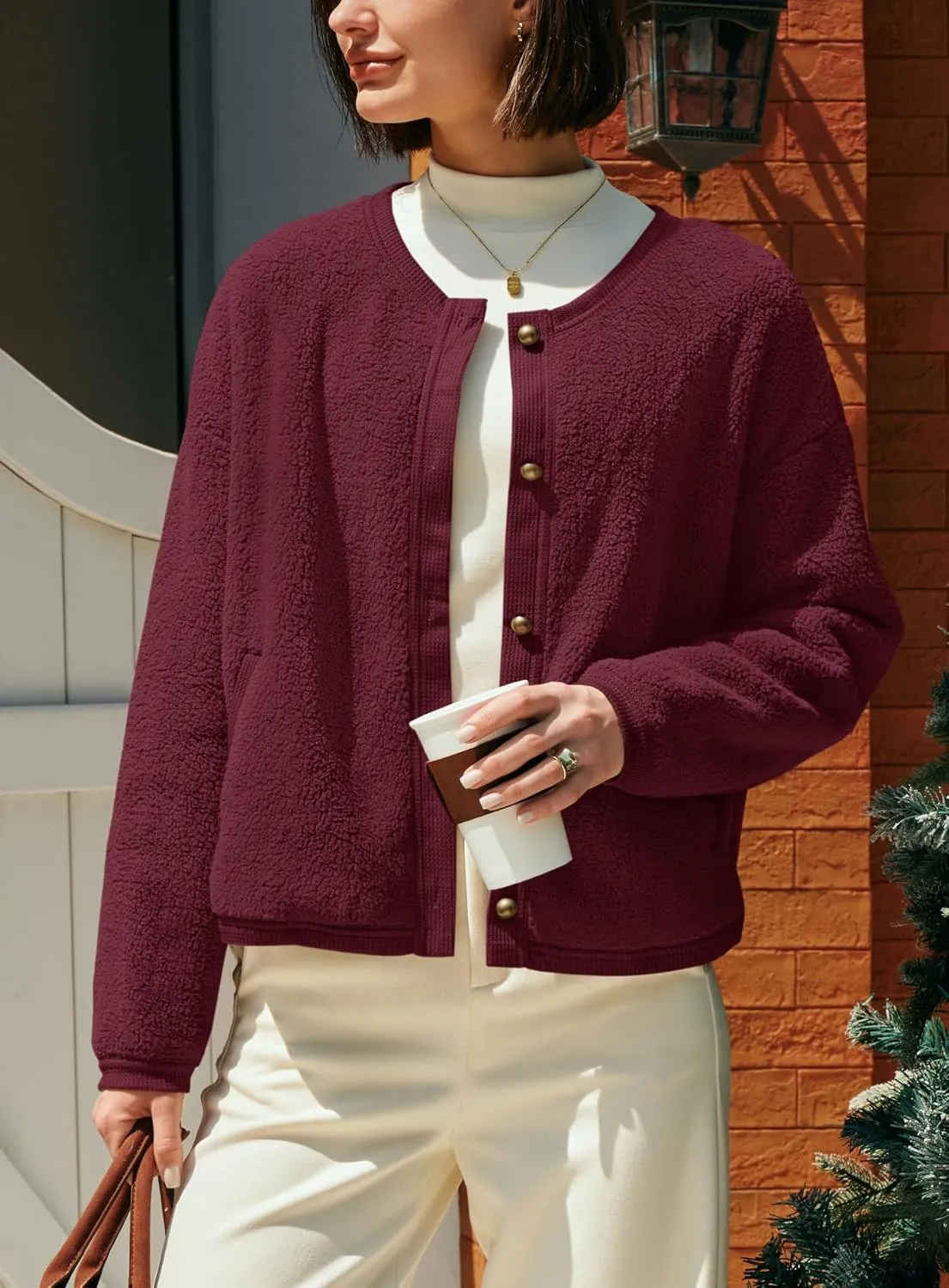 Yanekop Womens Sherpa Jacket Button Down Fleece Winter Coat Fuzzy Jackets Chunky Cardigan Sweaters Open Knit Sweater