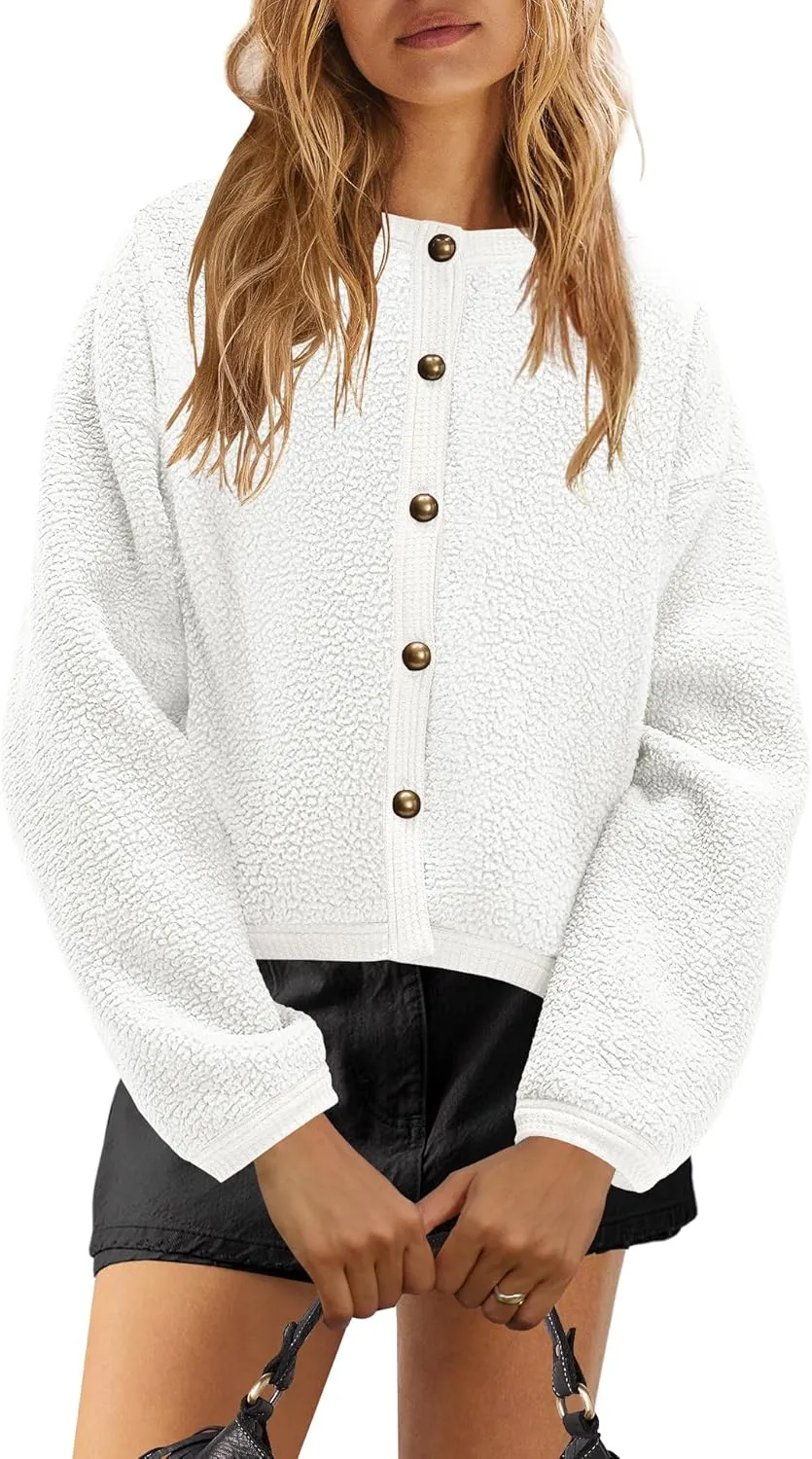 Yanekop Womens Sherpa Jacket Button Down Fleece Winter Coat Fuzzy Jackets Chunky Cardigan Sweaters Open Knit Sweater