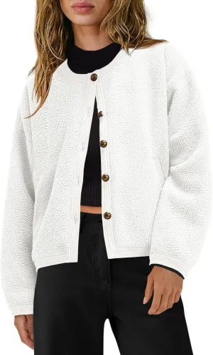 Yanekop Womens Sherpa Jacket Button Down Fleece Winter Coat Fuzzy Jackets Chunky Cardigan Sweaters Open Knit Sweater