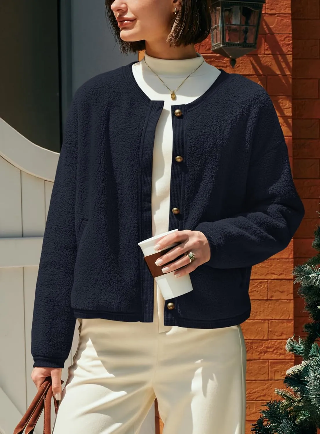 Yanekop Womens Sherpa Jacket Button Down Fleece Winter Coat Fuzzy Jackets Chunky Cardigan Sweaters Open Knit Sweater