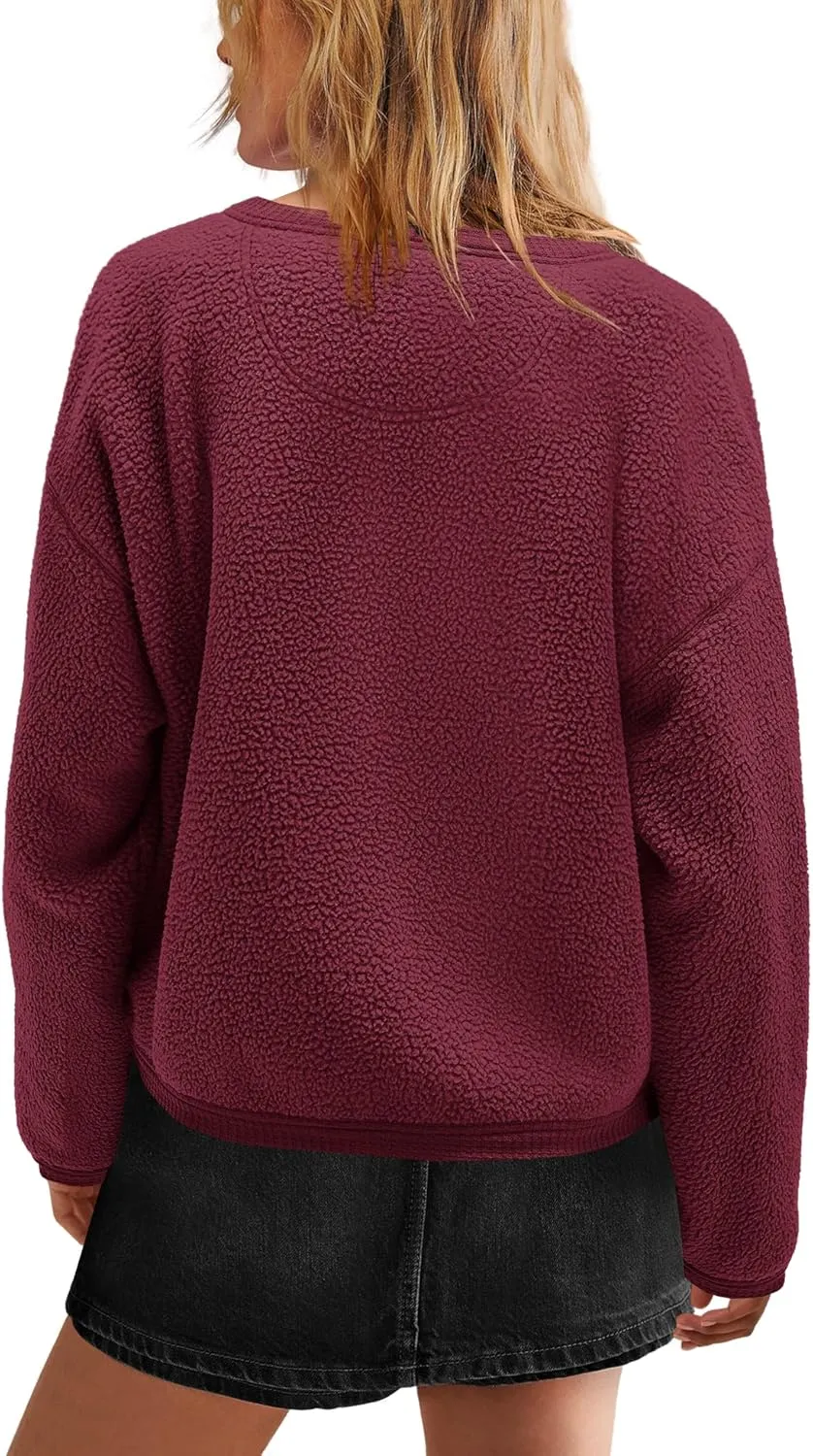 Yanekop Womens Sherpa Jacket Button Down Fleece Winter Coat Fuzzy Jackets Chunky Cardigan Sweaters Open Knit Sweater