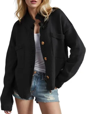 YKR Chunky Cardigan Sweaters for Women Trendy Button Up Casual Loose Knit Sweater Tops with Pockets
