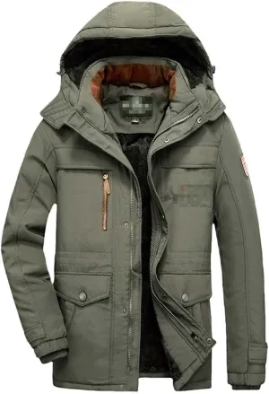 Youllyuu Winter Coat Men Thicken Fleece Jackets Windbreaker Parkas Detachable Hoodies Cotton-Padded