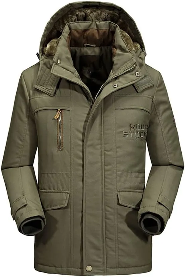 Youllyuu Winter Coat Men Thicken Fleece Jackets Windbreaker Parkas Detachable Hoodies Cotton-Padded