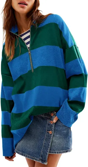 Yousify Oversized Womens Sweaters Fall 2024 Half Zipper Turtleneck Sweater Long Sleeve Tops S-2XL