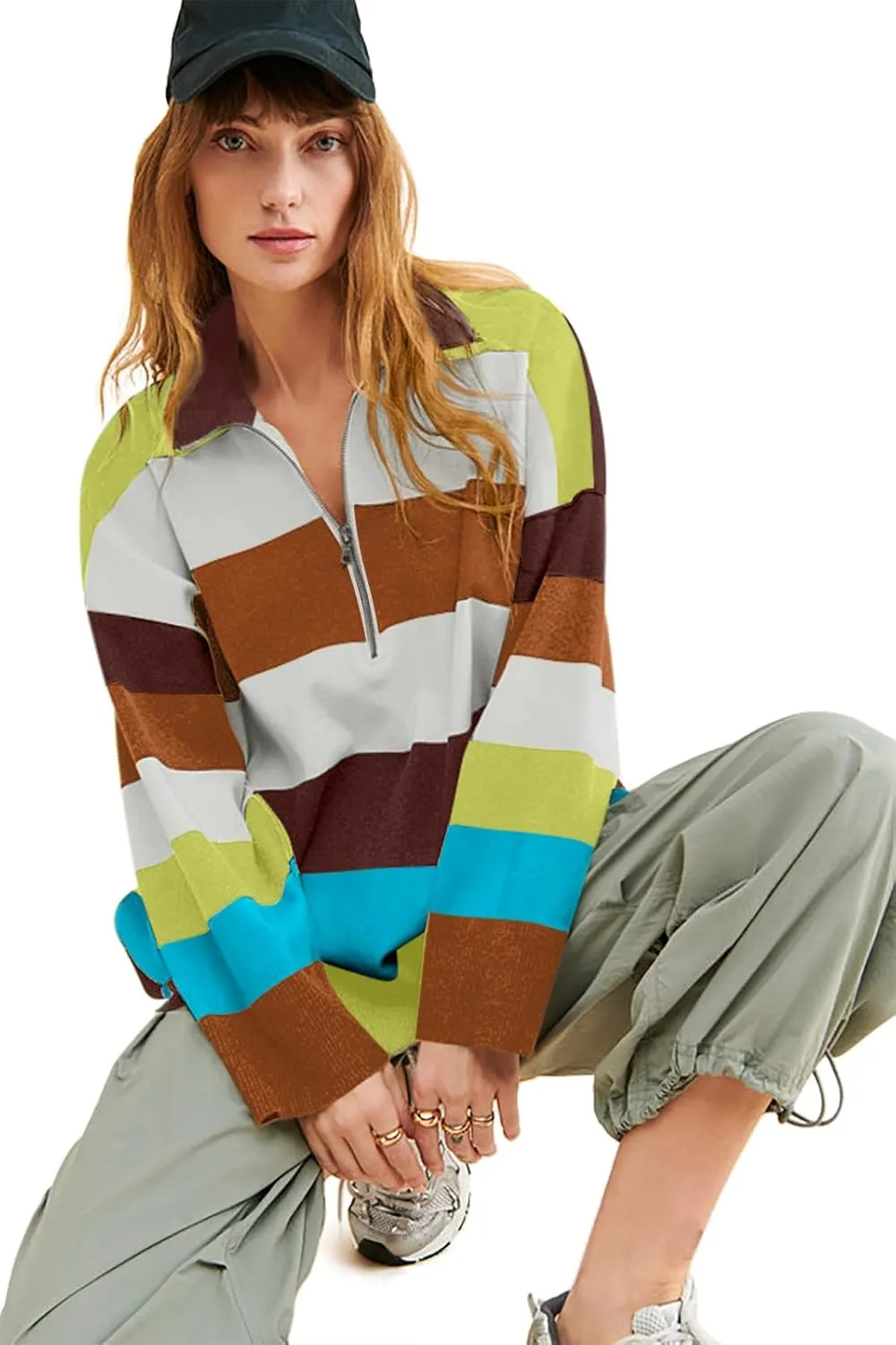 Yousify Oversized Womens Sweaters Fall 2024 Half Zipper Turtleneck Sweater Long Sleeve Tops S-2XL