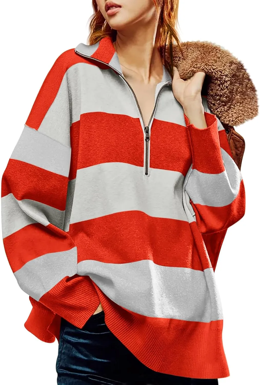 Yousify Oversized Womens Sweaters Fall 2024 Half Zipper Turtleneck Sweater Long Sleeve Tops S-2XL
