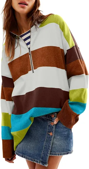 Yousify Oversized Womens Sweaters Fall 2024 Half Zipper Turtleneck Sweater Long Sleeve Tops S-2XL