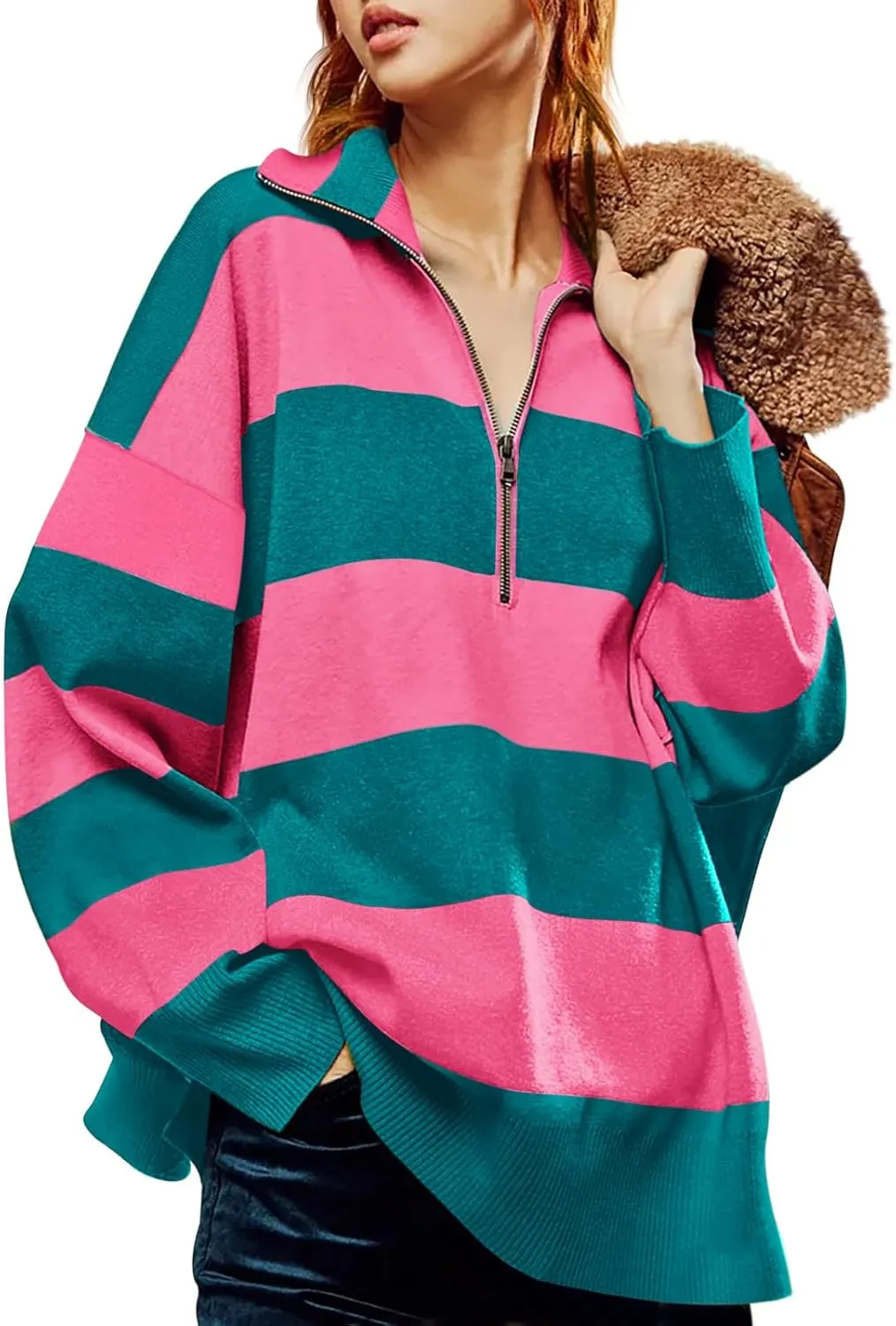 Yousify Oversized Womens Sweaters Fall 2024 Half Zipper Turtleneck Sweater Long Sleeve Tops S-2XL