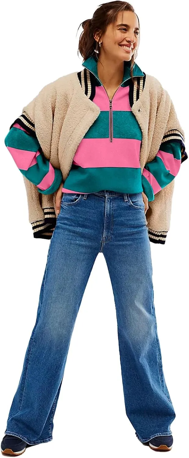 Yousify Oversized Womens Sweaters Fall 2024 Half Zipper Turtleneck Sweater Long Sleeve Tops S-2XL