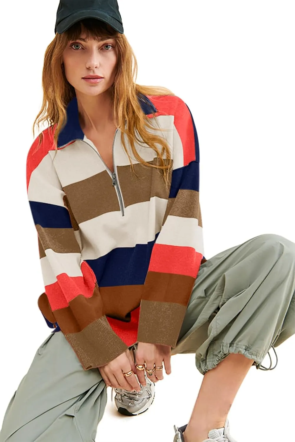 Yousify Oversized Womens Sweaters Fall 2024 Half Zipper Turtleneck Sweater Long Sleeve Tops S-2XL