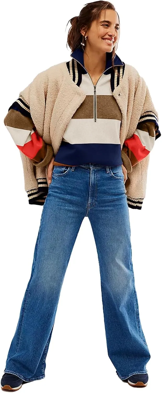 Yousify Oversized Womens Sweaters Fall 2024 Half Zipper Turtleneck Sweater Long Sleeve Tops S-2XL