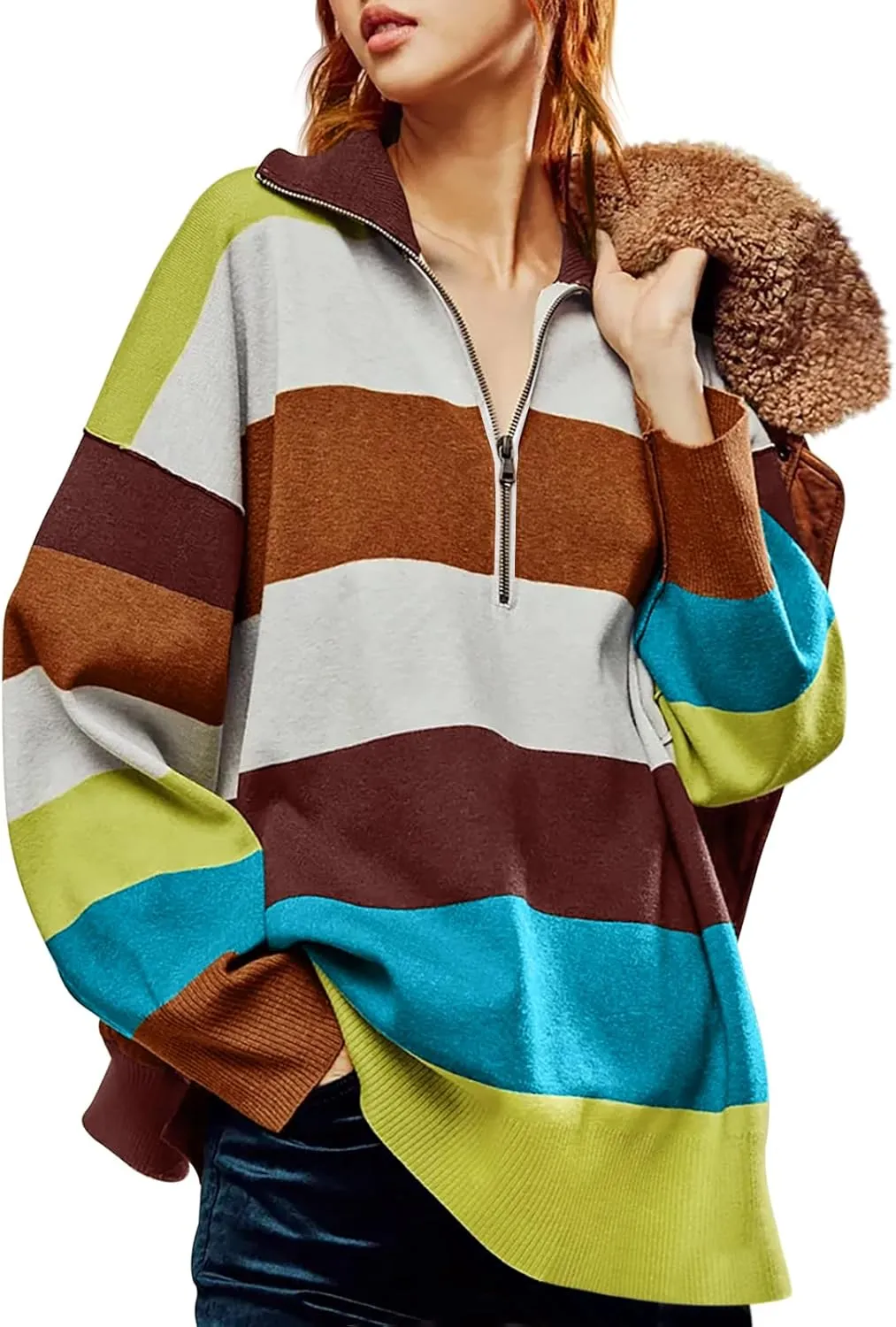 Yousify Oversized Womens Sweaters Fall 2024 Half Zipper Turtleneck Sweater Long Sleeve Tops S-2XL