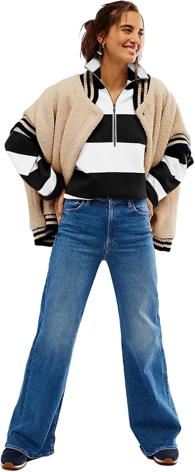 Yousify Oversized Womens Sweaters Fall 2024 Half Zipper Turtleneck Sweater Long Sleeve Tops S-2XL