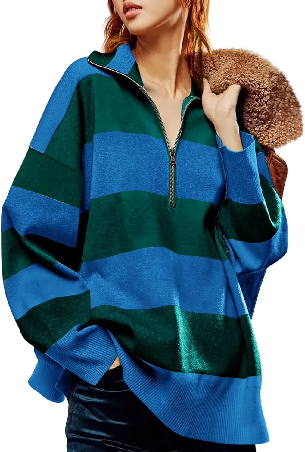 Yousify Oversized Womens Sweaters Fall 2024 Half Zipper Turtleneck Sweater Long Sleeve Tops S-2XL