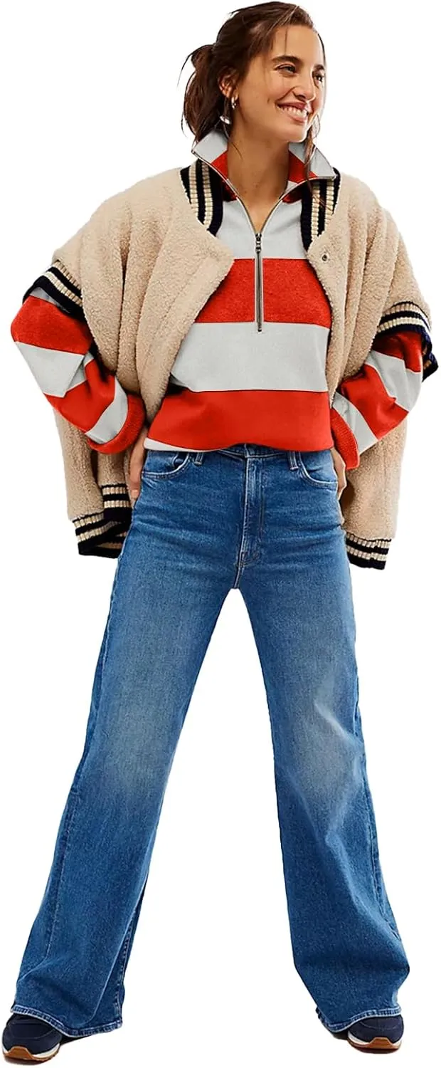 Yousify Oversized Womens Sweaters Fall 2024 Half Zipper Turtleneck Sweater Long Sleeve Tops S-2XL