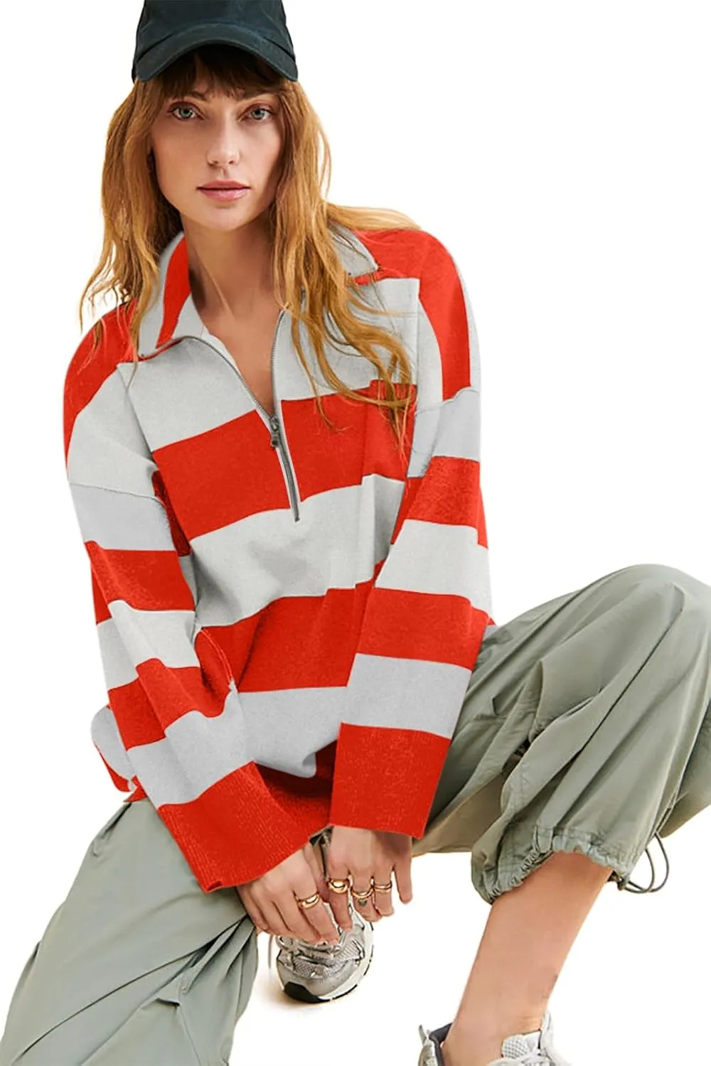 Yousify Oversized Womens Sweaters Fall 2024 Half Zipper Turtleneck Sweater Long Sleeve Tops S-2XL