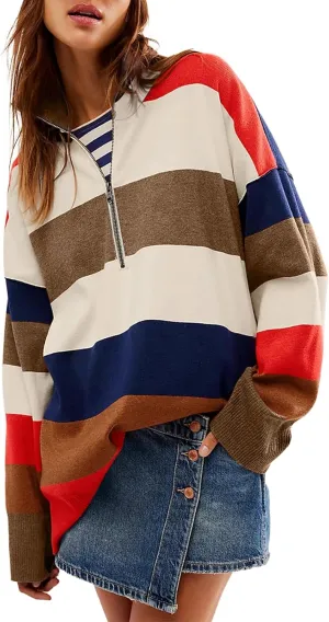 Yousify Oversized Womens Sweaters Fall 2024 Half Zipper Turtleneck Sweater Long Sleeve Tops S-2XL