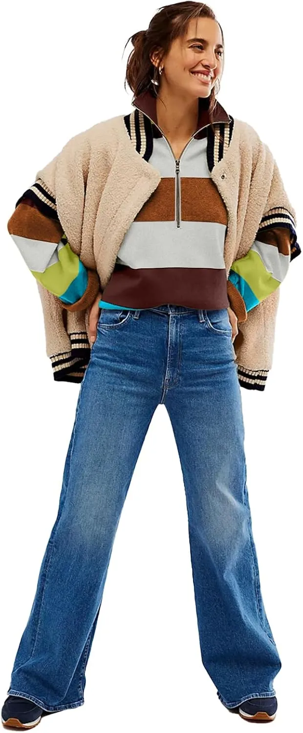 Yousify Oversized Womens Sweaters Fall 2024 Half Zipper Turtleneck Sweater Long Sleeve Tops S-2XL