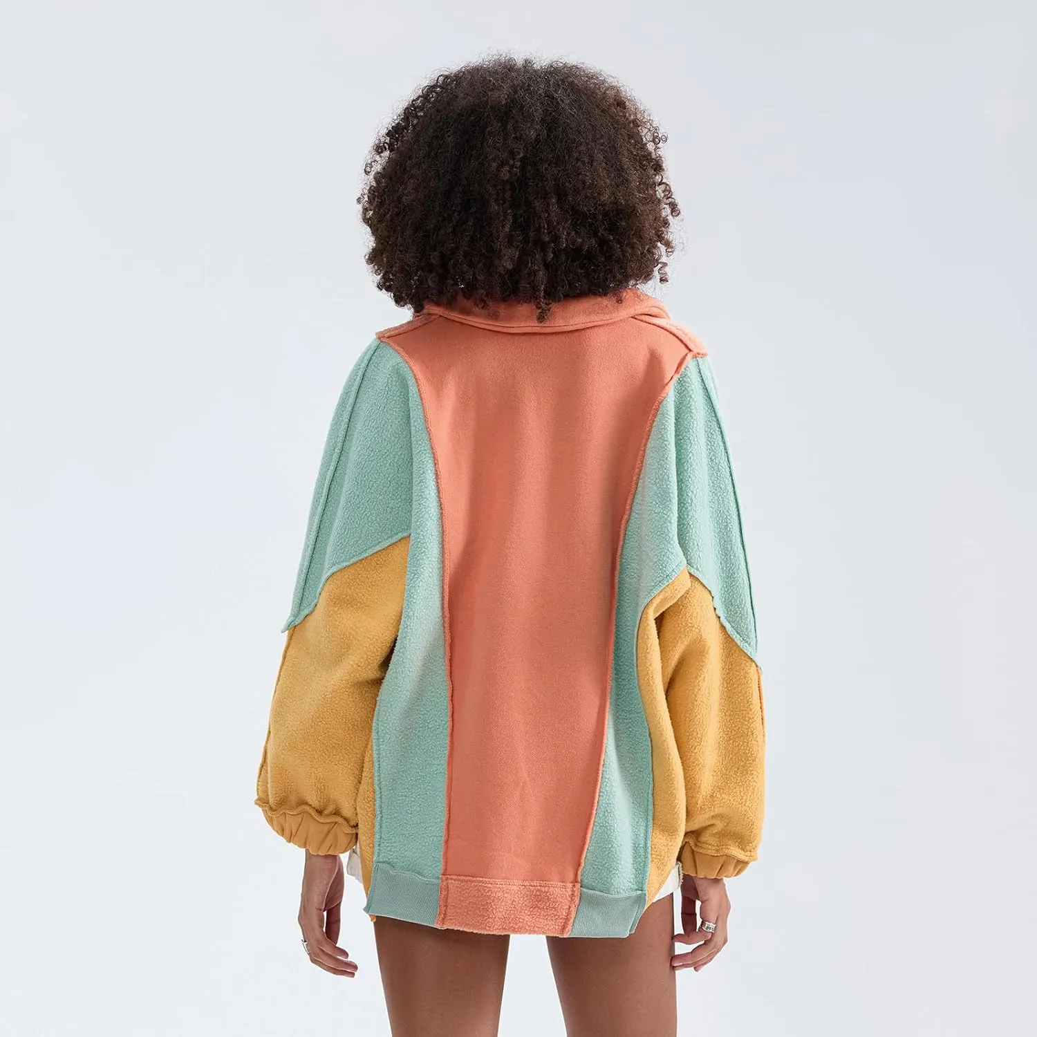 Yuemengxuan Womens Oversized Sweatshirts V-Neck Fleece Hoodies Tops Colorblock Pullover Sweaters Y2k Warm Fall Outfits