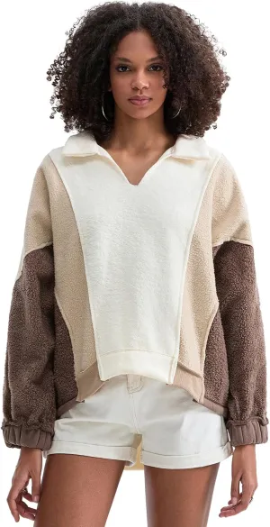 Yuemengxuan Womens Oversized Sweatshirts V-Neck Fleece Hoodies Tops Colorblock Pullover Sweaters Y2k Warm Fall Outfits