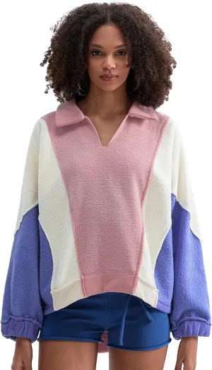 Yuemengxuan Womens Oversized Sweatshirts V-Neck Fleece Hoodies Tops Colorblock Pullover Sweaters Y2k Warm Fall Outfits