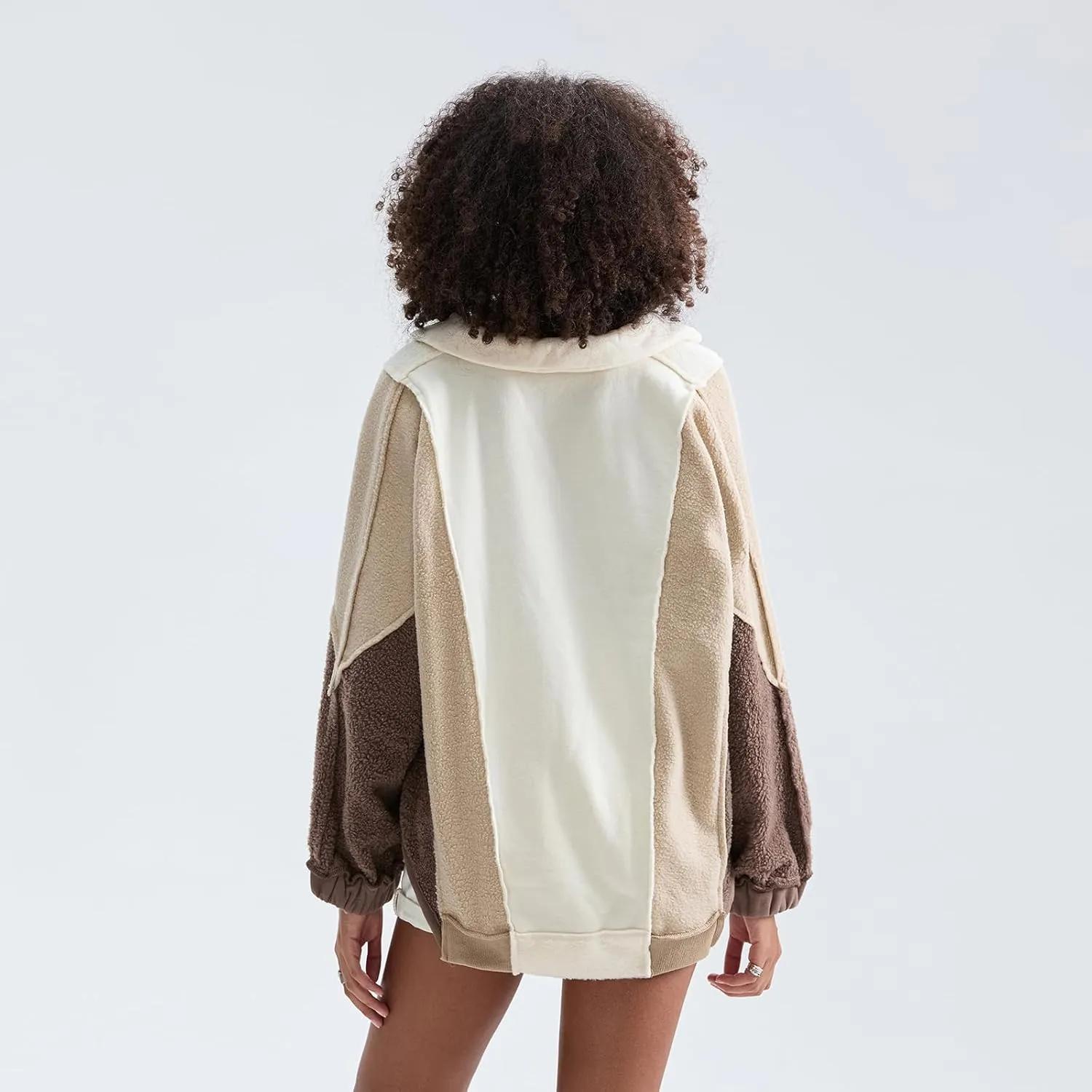 Yuemengxuan Womens Oversized Sweatshirts V-Neck Fleece Hoodies Tops Colorblock Pullover Sweaters Y2k Warm Fall Outfits