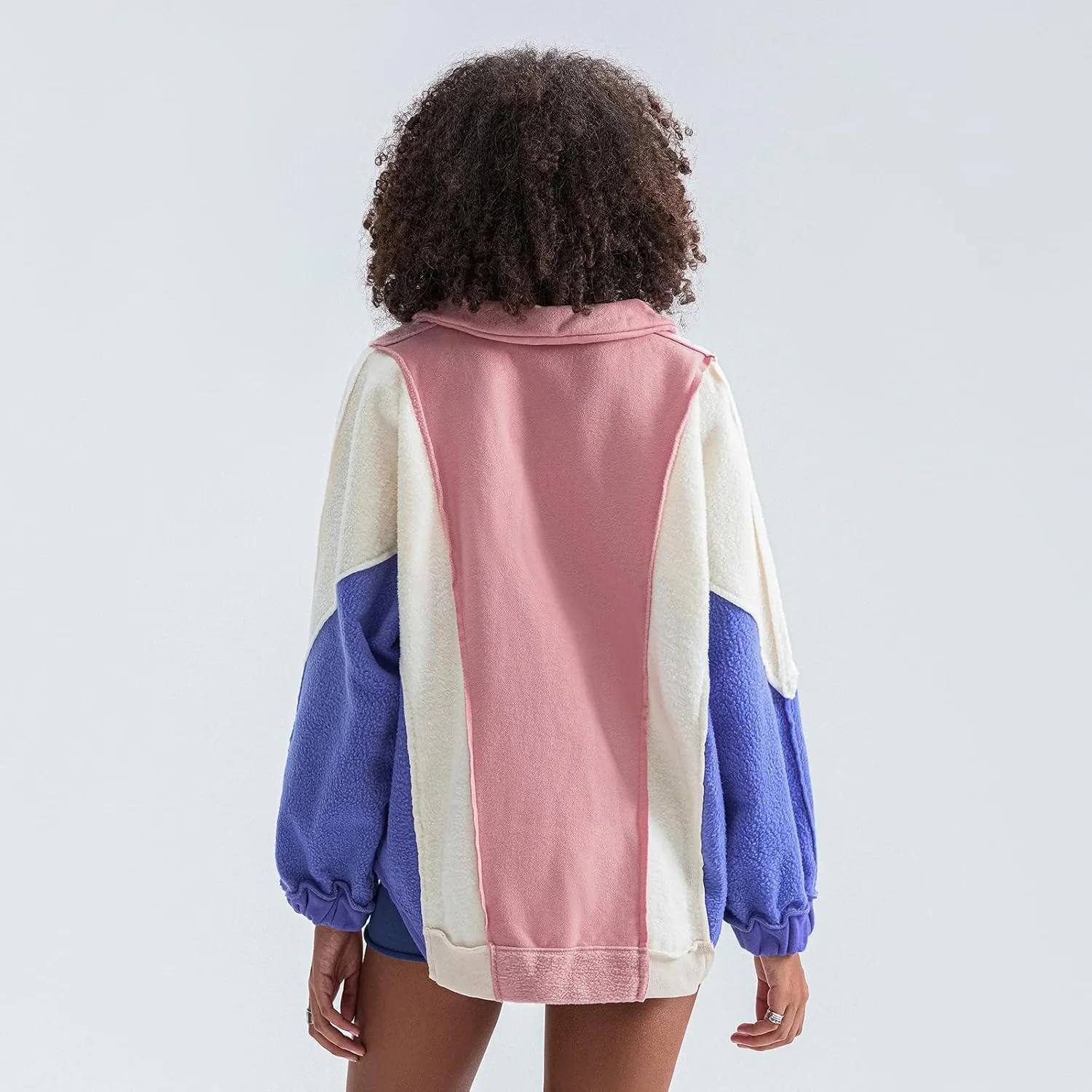 Yuemengxuan Womens Oversized Sweatshirts V-Neck Fleece Hoodies Tops Colorblock Pullover Sweaters Y2k Warm Fall Outfits