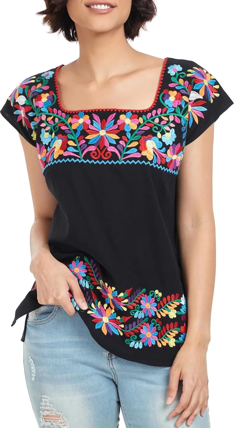 YZXDORWJ Women's Mexican Shirts Peasant Blouses Embroidered Sleeveless Boho Summer Shirt Fiesta Party Fashion Tank Top