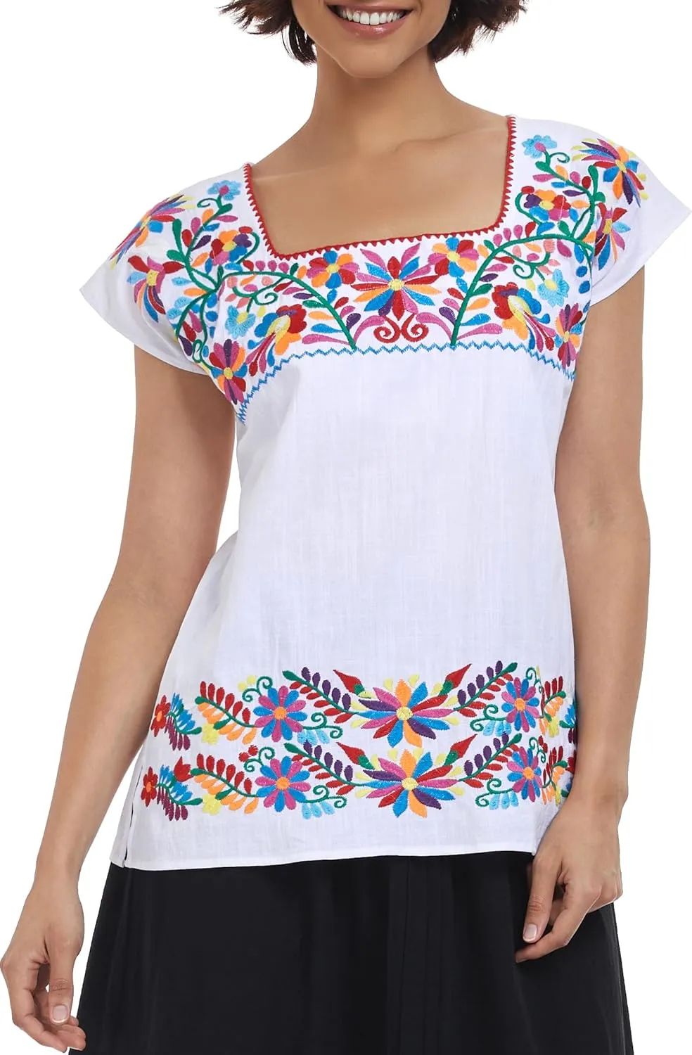 YZXDORWJ Women's Mexican Shirts Peasant Blouses Embroidered Sleeveless Boho Summer Shirt Fiesta Party Fashion Tank Top