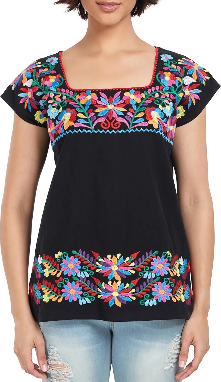 YZXDORWJ Women's Mexican Shirts Peasant Blouses Embroidered Sleeveless Boho Summer Shirt Fiesta Party Fashion Tank Top