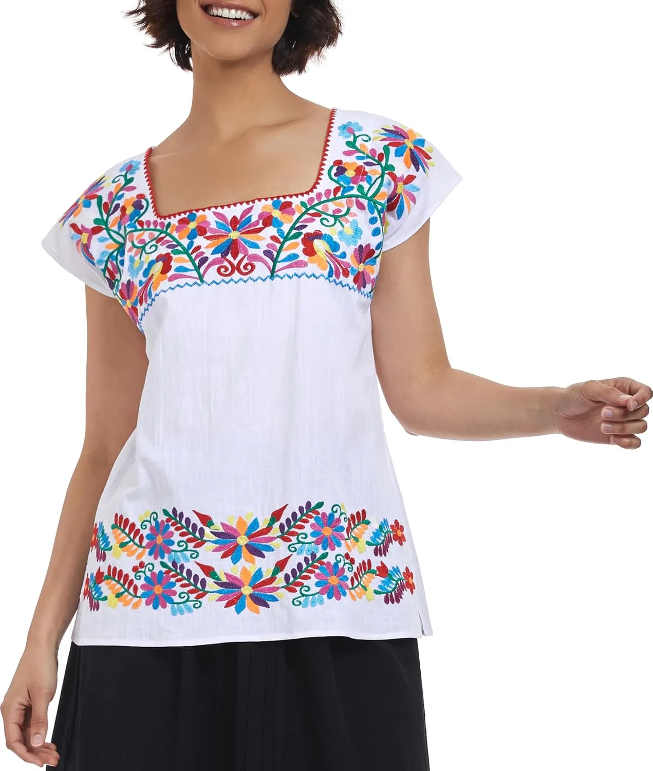 YZXDORWJ Women's Mexican Shirts Peasant Blouses Embroidered Sleeveless Boho Summer Shirt Fiesta Party Fashion Tank Top