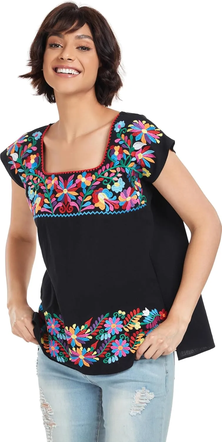 YZXDORWJ Women's Mexican Shirts Peasant Blouses Embroidered Sleeveless Boho Summer Shirt Fiesta Party Fashion Tank Top