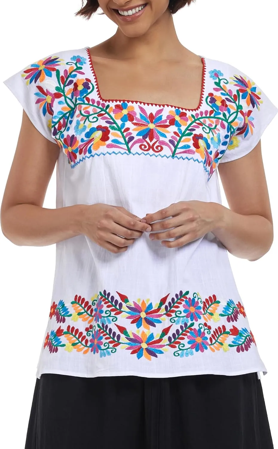 YZXDORWJ Women's Mexican Shirts Peasant Blouses Embroidered Sleeveless Boho Summer Shirt Fiesta Party Fashion Tank Top