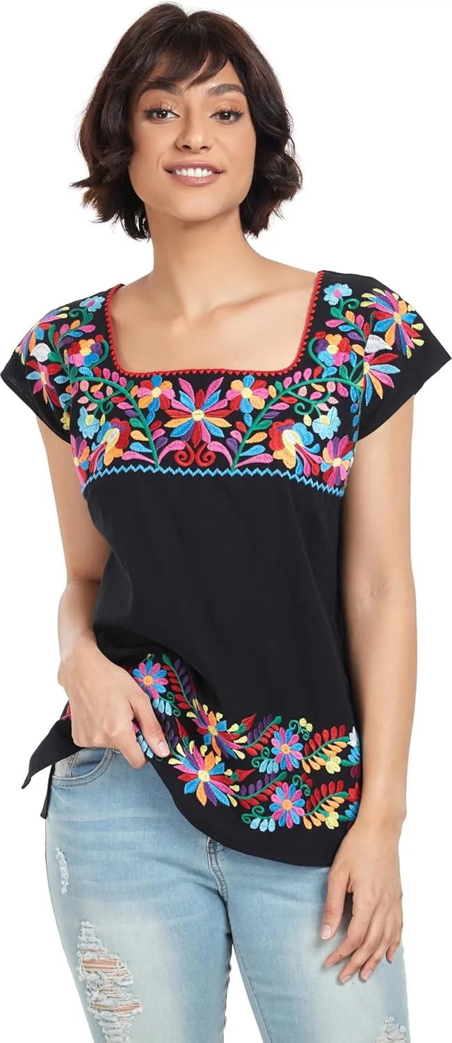 YZXDORWJ Women's Mexican Shirts Peasant Blouses Embroidered Sleeveless Boho Summer Shirt Fiesta Party Fashion Tank Top