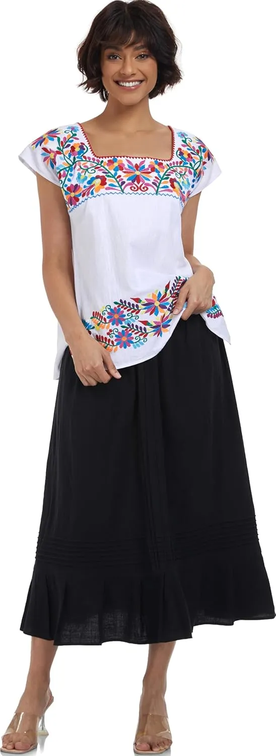 YZXDORWJ Women's Mexican Shirts Peasant Blouses Embroidered Sleeveless Boho Summer Shirt Fiesta Party Fashion Tank Top