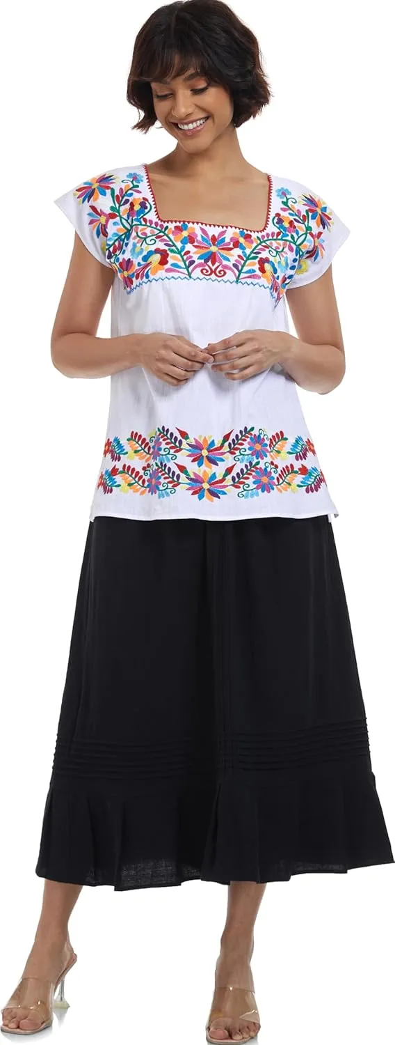 YZXDORWJ Women's Mexican Shirts Peasant Blouses Embroidered Sleeveless Boho Summer Shirt Fiesta Party Fashion Tank Top