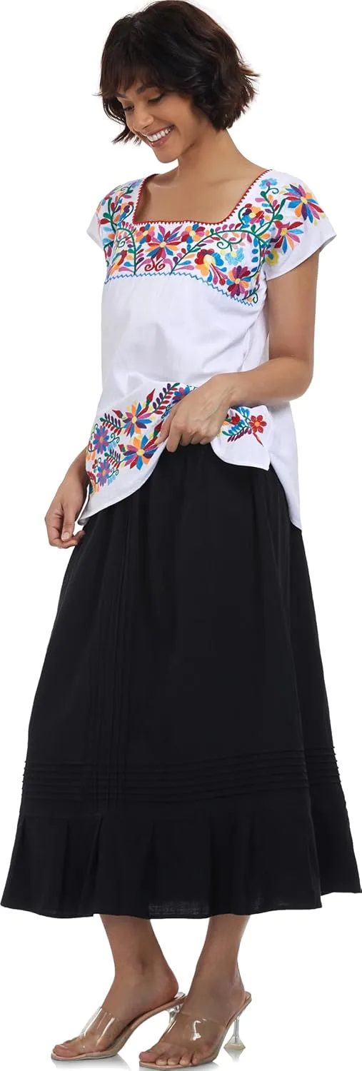 YZXDORWJ Women's Mexican Shirts Peasant Blouses Embroidered Sleeveless Boho Summer Shirt Fiesta Party Fashion Tank Top