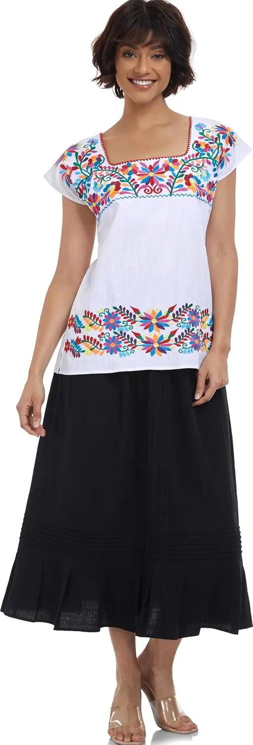 YZXDORWJ Women's Mexican Shirts Peasant Blouses Embroidered Sleeveless Boho Summer Shirt Fiesta Party Fashion Tank Top