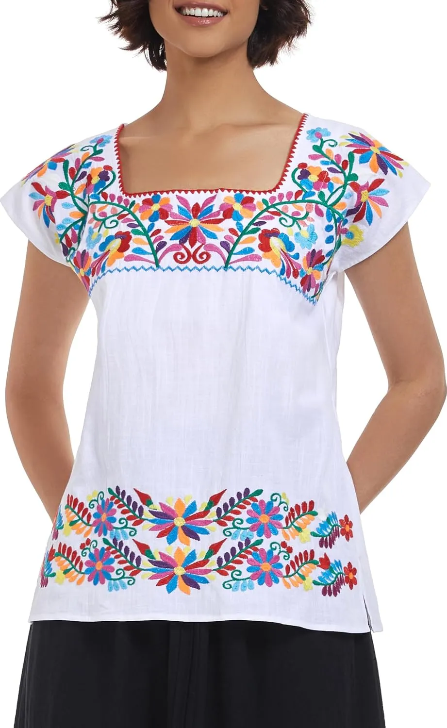 YZXDORWJ Women's Mexican Shirts Peasant Blouses Embroidered Sleeveless Boho Summer Shirt Fiesta Party Fashion Tank Top