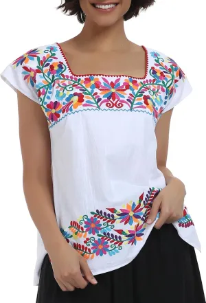 YZXDORWJ Women's Mexican Shirts Peasant Blouses Embroidered Sleeveless Boho Summer Shirt Fiesta Party Fashion Tank Top