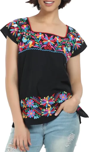 YZXDORWJ Women's Mexican Shirts Peasant Blouses Embroidered Sleeveless Boho Summer Shirt Fiesta Party Fashion Tank Top