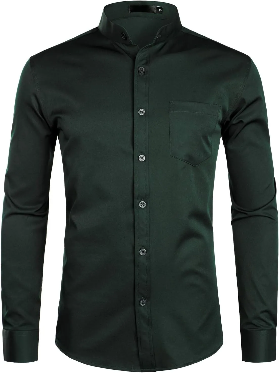 ZEROYAA Men's Banded Collar Slim Fit Long Sleeve Casual Button Down Dress Shirts with Pocket