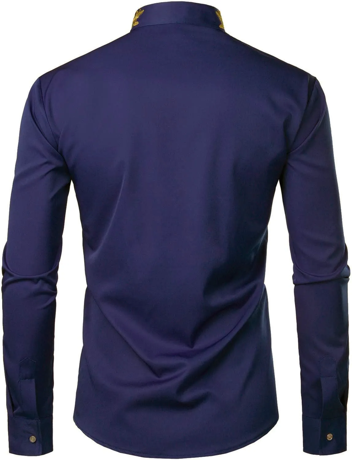 ZEROYAA Mens Hipster Gold Embroidery Mandarin Collar Slim Fit Long Sleeve Casual Dress Shirts